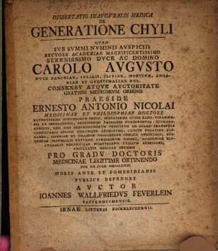 Diss. inaug. med. de generatione chyli