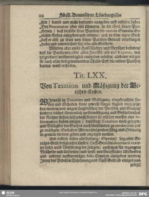 Tit. LXX. Von Taxation und Mäßigung der Gerichts-Kosten