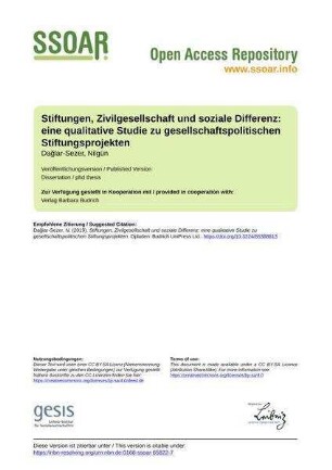 Stiftungen, Zivilgesellschaft und soziale Differenz: eine qualitative Studie zu gesellschaftspolitischen Stiftungsprojekten