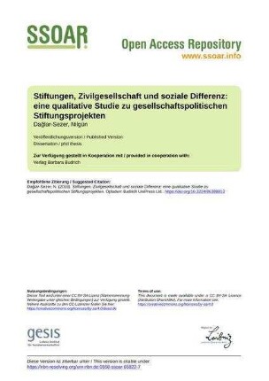 Stiftungen, Zivilgesellschaft und soziale Differenz: eine qualitative Studie zu gesellschaftspolitischen Stiftungsprojekten