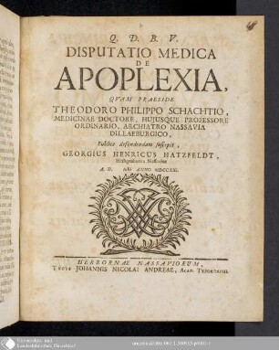 Disputatio Medica De Apoplexia