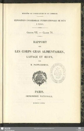 Rapport sur les corps gras alimentaires, laitage et oeufs