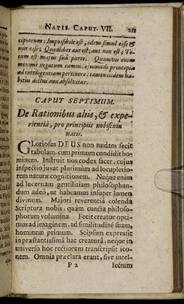 Caput Septimum. De Rationibus aliis, & experientia, pro principiis nobiscum natis.