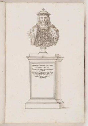 Bildnisbüste des oströmischen Feldherrn(?) Justinian, in: Series continuata omnium Imperatorum [...], Bd. 3, Bl. 7