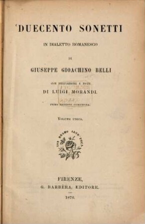 Duecento Sonetti In Dialetto Romanesco : ... ; volume unico