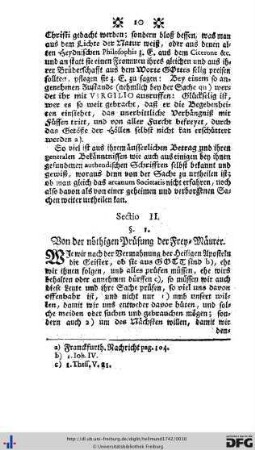 Sectio II. Von der nöthigen Prüfung der Frey-Mäurer