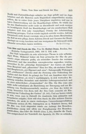 265-267 [Rezension] Doms, Herbert, Vom Sinn und Zweck der Ehe