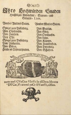 Ihro Hochwürden Gnaden Hochseligen Andenckens, Stamm- und Gerburts-Linie.