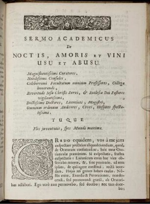 Sermo Academicus De Noctis, Amoris et Vini Usu et Abusu.