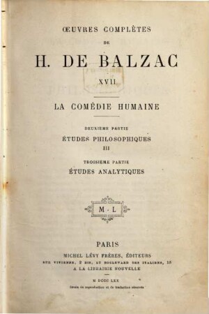 Ouevres complètes de H. de Balzac, 17. La comédie humaine ; 2. partie, Études philosophiques ; 3
