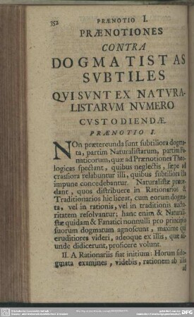 Praenotiones Contra Dogmatistas Subtiles Qui Sunt Ex Naturalistarum Numero Custodiendae