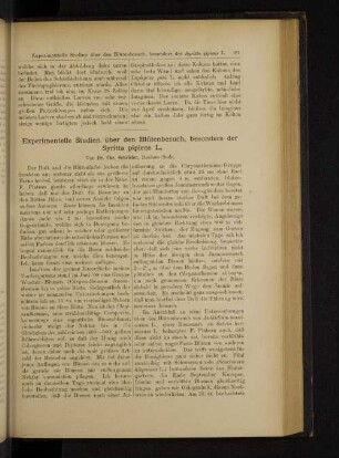 Experimentelle Studien über den Blütenbesuch, besonders der Syritta pipiens L.