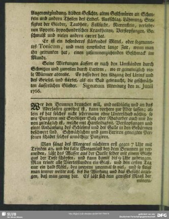 Specification der dermaligen zu Ronneburg befindlichen Brunnengäste