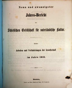 Jahresbericht der Schlesischen Gesellschaft für Vaterländische Cultur. 29, 29. 1851