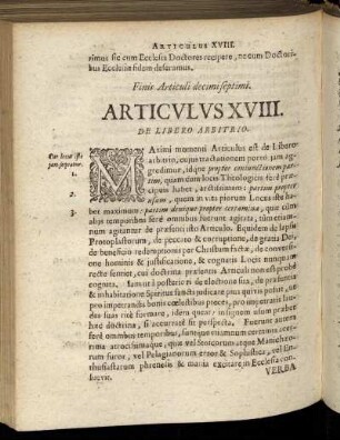 Articulus XVIII. De Libero Arbitrio.