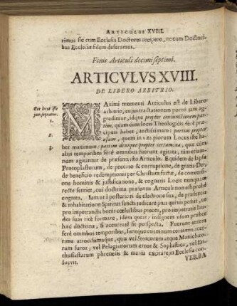 Articulus XVIII. De Libero Arbitrio.