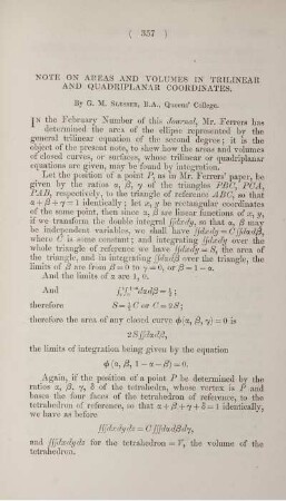 Note on areas and volumes in trilinear and quadriplanar coordinates.