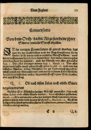 Conversatio Von dem Orth/ da die Abgestorbene ihrer Sünden zeytliche Straff abzallen.