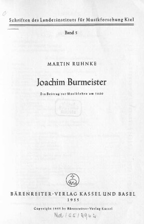 Joachim Burmeister : ein Beitrag zur Musiklehre um 1600