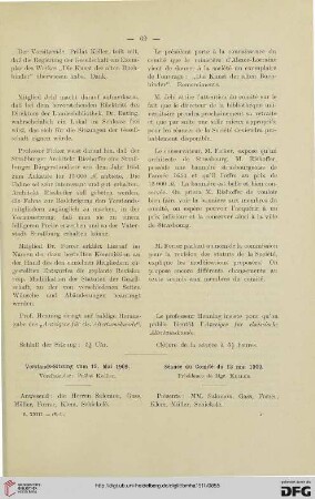 Vorstands- Sitzung vom 12. Mai 1909 / Séance du Comité du 12 mai 1909