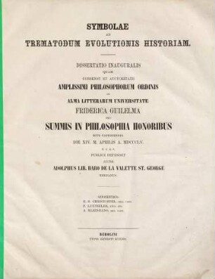 Symbolae ad Trematodum evolutionis historiam : dissertatio inauguralis