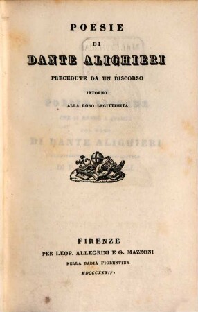 Opere minori, 1,1. Poesie precedute da un discorso intorno alla loro legittimità
