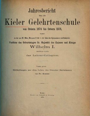Jahresbericht : über das Schuljahr .... 1874/75 (1875)