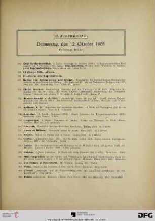 III. Auktionstag: Donnerstag, den 12. Oktober 1905 Vormittags 10 Uhr (Nr. 367-559)