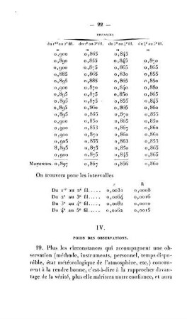 IV. Poids des Observations.