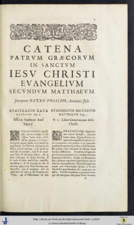 Catena Patrum Graecorum In Sanctum Jesu Christi Evangelium Secundum Matthaeum.