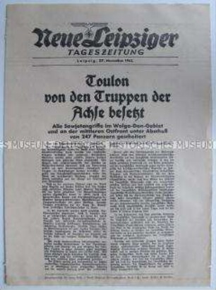Extrablatt der "Neuen Leipziger Tageszeitung" u.a. zur Besetzung von Toulon