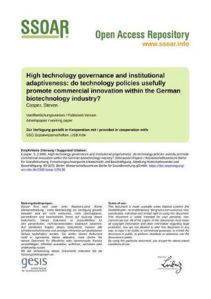 High technology governance and institutional adaptiveness: do technology policies usefully promote commercial innovation within the German biotechnology industry?
