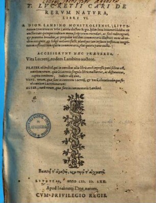 T. Lucretii Cari de rerum natura : libri VI.