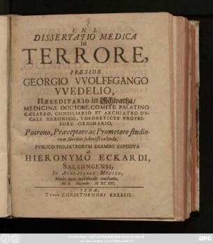 Dissertatio Medica De Terrore