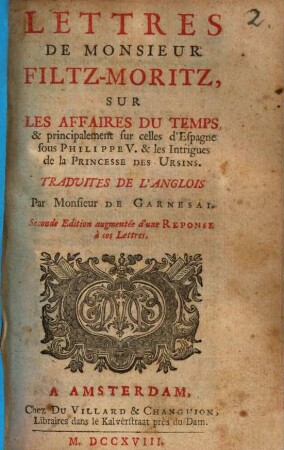Lettres de Monsieur Filtz-Moritz sur les Affaires du temps