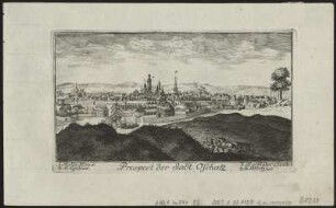 Ansicht von Oschatz, Kupferstich, um 1770 : Schlitterlau, Friedrich Gottlob : Prospect der Stadt Oschatz / [Zeichner u. Stecher: Friedrich Gottlob Schlitterlau]. - [Dresden] , [um 1770]. - 1 Kunstbl. : Kupferst. ; 22 x 12 cm. - Mit Gebäudekennung
