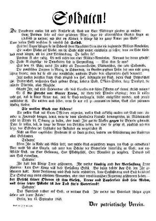 Soldaten! Die Demokraten quälen sich aufs Aeußerste ab, [...]
