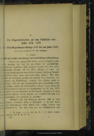 I. Die Gegenreformation auf dem Eichsfelde vom Jahre 1574-1579