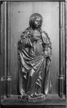 Baden-Baden Spitalkirche Kanzel Korb Maria Magdalena, Figur (Anfang 16. Jahrhundert)