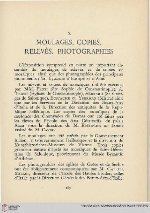 X. Moulages, Copies, Relevés, Photographies