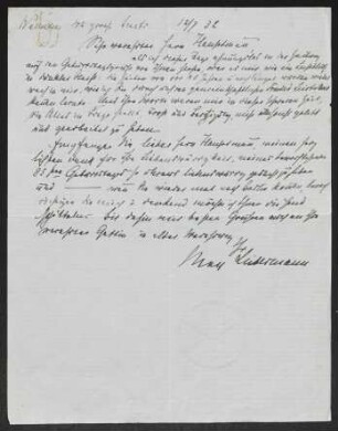Brief von Max Liebermann an Gerhart Hauptmann