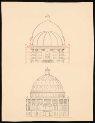 Neue Synagoge, Berlin Vorstudien: Ansicht, Schnitt (Rundbau)