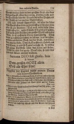 Register der Capitel dieses andern Buchs vom wahren Christenthum.