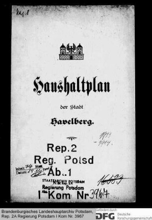 Haushaltsplan der Stadt Havelberg für das Rechnungsjahr 1913-1914