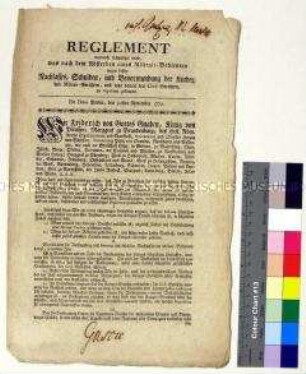 Reglement von Friedrich II. König von Preußen betreffend Nachlassangelegenheiten von Militärangehörigen