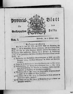 Num. 5, Ausgabe vom 2. Februar 1820