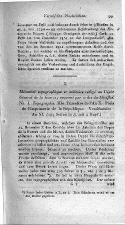 Mémorial topographique et militaire / rédigé au Dépôt Général de la Guerre. - Paris : Impr. Impériale, 1802