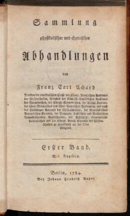 1: Sammlung physikalischer und chymischer Abhandlungen. Erster Band