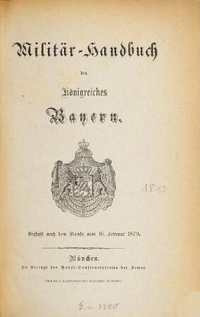 Militär-Handbuch des Königreiches Bayern. 1879