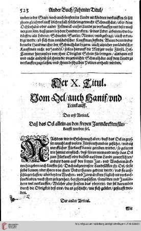 Zehnter Titul Art. I Wie der Haniff=und Leinkauff zugelassen sey